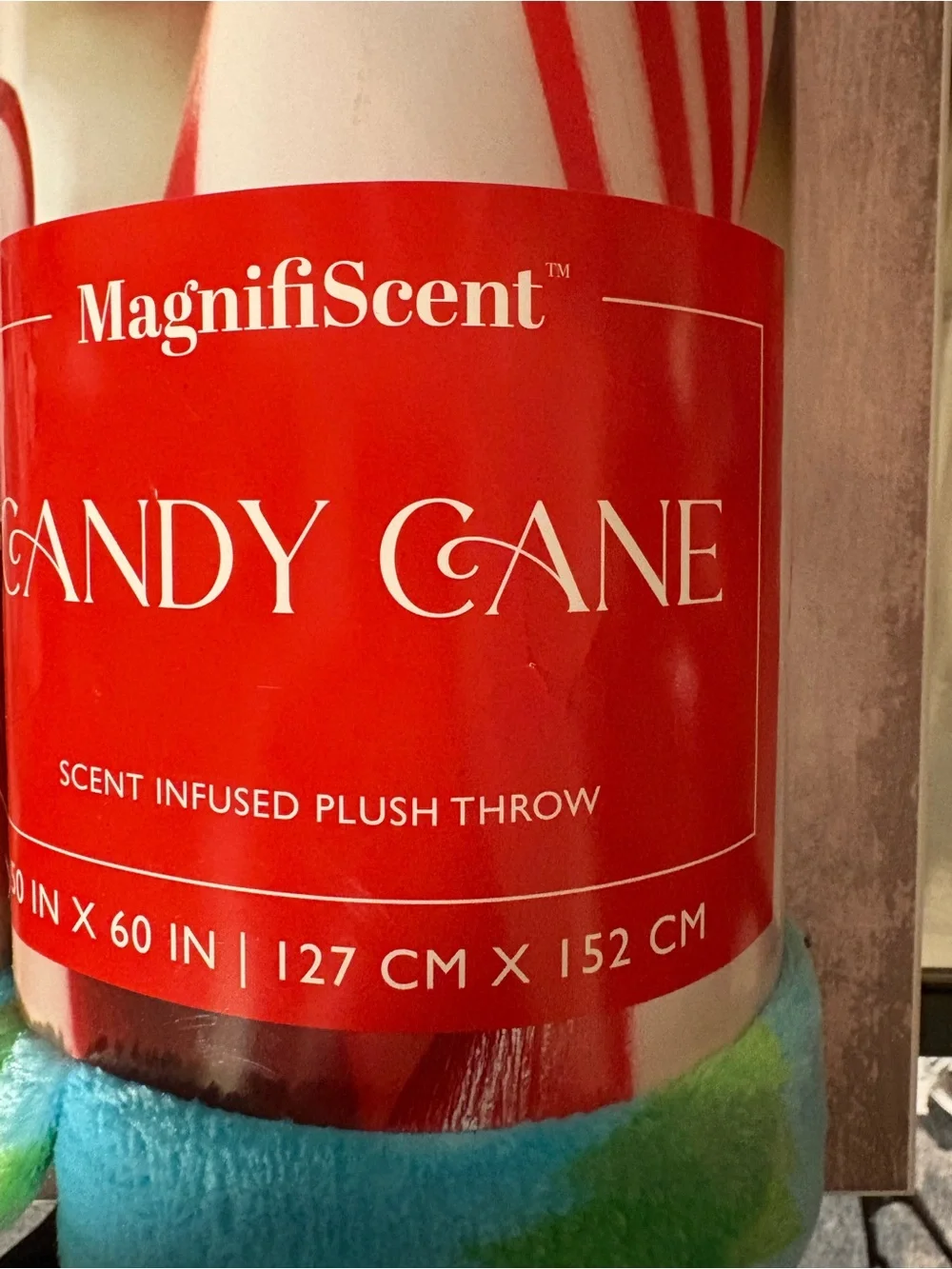 Candy Cane Scent-Infused Plush Throw - Light Blue